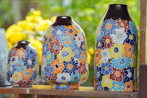  Quà tặng Tết - Bộ 3 bình khắc thủ công Bách Hoa cổ đồng, tượng trưng may mắn, tài lộc, phú quý- SP001409 