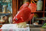  Cá Tai Tượng lọng đỏ, trang trí lọng đèn, gốm thủ công mỹ nghệ Nam Bộ, C48xD45 cm-  SP000590 