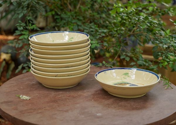  Dĩa hảo vẽ cá viền xanh, chén bát Lái Thiêu, R21xC5-SP002948 