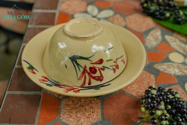  Dĩa trung vẽ họa tiết hoa tím, chén bát Lái Thiêu, R17 x C3cm- SP001890 