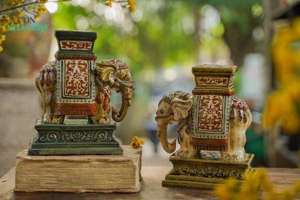  Bộ sưu Tập Đôn voi Thủ Biên để bàn 3 dáng, quà tặng gốm cao cấp, Gốm Thủ Biên, C20xD19cm- SP002148 