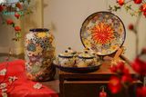  Dĩa bách hoa, thực hiện thủ công, màu men cổ điển phiên bản mới, gốm Thủ Biên, R27cm- SP000483 