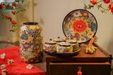  Dĩa bách hoa, thực hiện thủ công, màu men cổ điển phiên bản mới, gốm Thủ Biên, R27cm- SP000483 