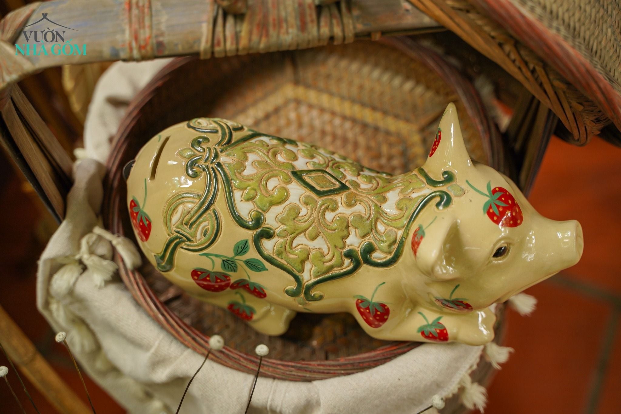  Heo gốm Vẽ tay Thủ Công, gốm Thủ Biên, gốm mỹ nghệ trang trí, làm quà tặng, D28cm- SP003127 