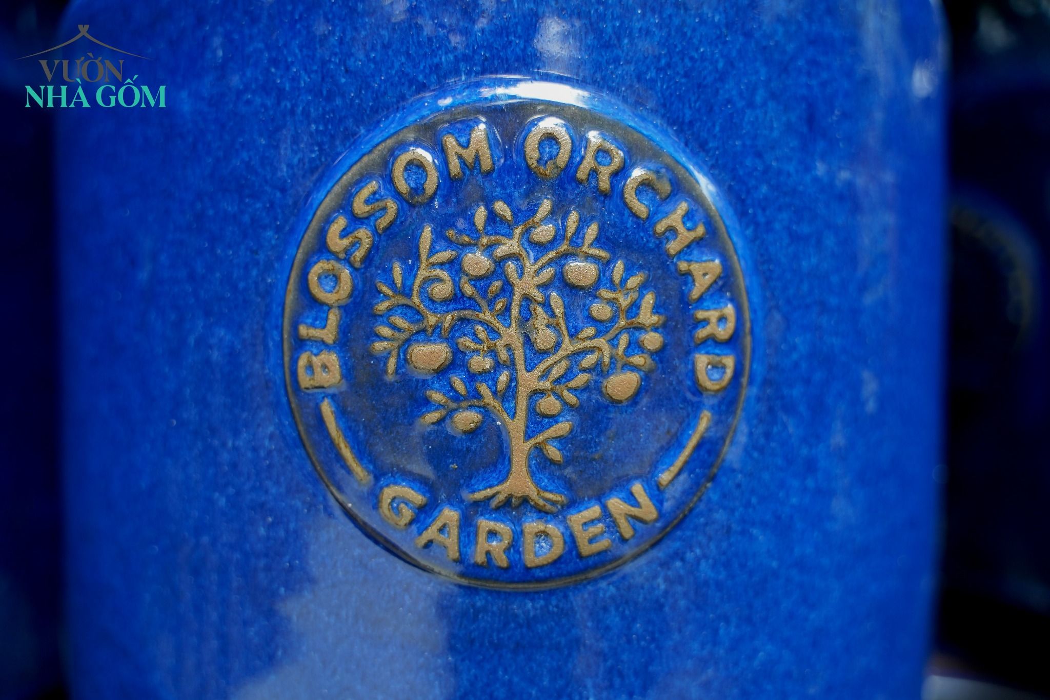  Bộ ba sản phẩm chậu logo xanh cobalt , chậu men trồng cây, gốm Nam Bộ, C22xR22 cm 