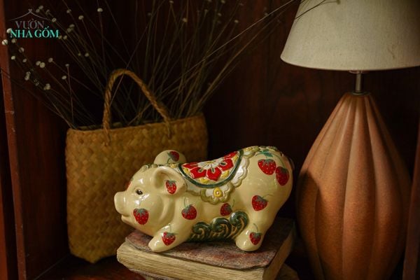  Heo gốm Vẽ tay Thủ Công, gốm Thủ Biên, gốm mỹ nghệ trang trí, làm quà tặng, D28cm- SP003127 