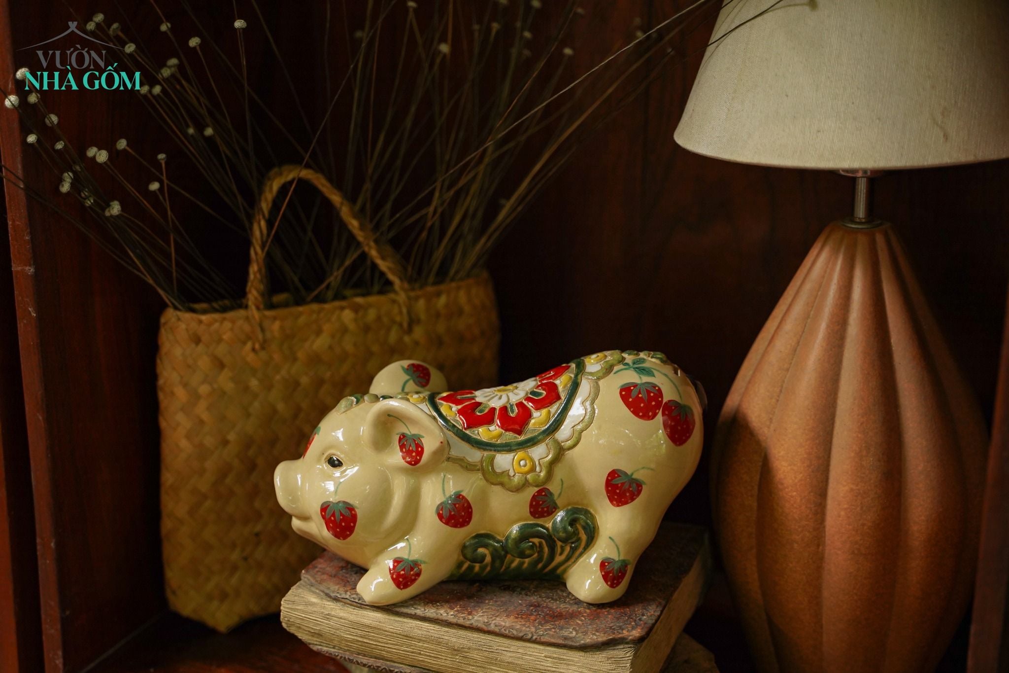  Heo gốm Vẽ tay Thủ Công, gốm Thủ Biên, gốm mỹ nghệ trang trí, làm quà tặng, D28cm- SP003127 