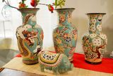  Bình Song Long Tranh Châu size nhỏ, men xanh đồng trổ bông, gốm mỹ nghệ Nam Bộ, H40 cm- SP001392 