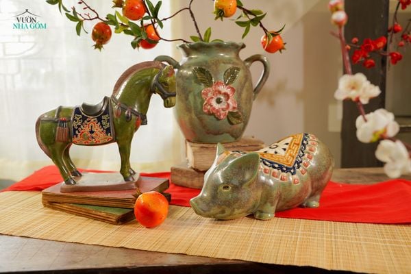  Heo lưng thoi trơn dáng đứng xanh đồng, D27 cm-  SP002129 