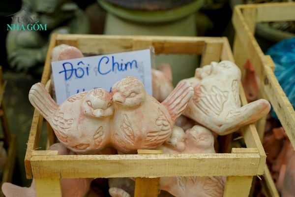  Tượng chim sáo đôi, gốm đất nung lò trấu, gốm Nam Bộ, D30xR16 cm 