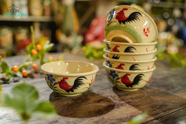  Chén Vẽ Gà Cao Cấp, sản phẩm thủ công đặt sản xuất tại Xưởng gốm Thủ Biên - Vườn Nhà Gốm- SP002770 