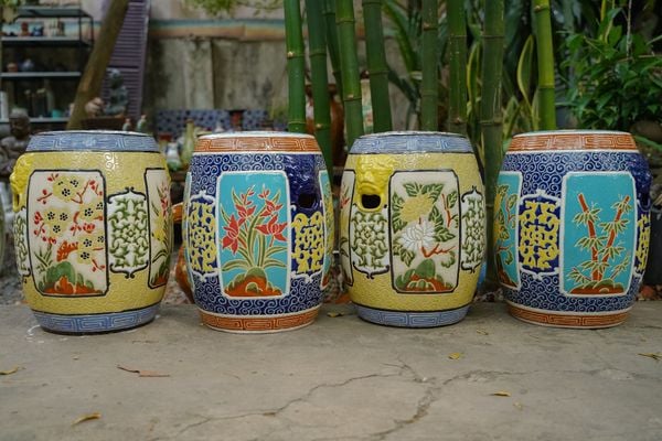  Đôn trống tròn họa tiết Hoa Bốn Mùa, Đôn Tứ Quý, gốm mỹ nghệ Nam Bộ, C45 x R35cm- SP001400 