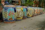  Đôn trống tròn họa tiết Hoa Bốn Mùa, Đôn Tứ Quý, gốm mỹ nghệ Nam Bộ, C45 x R35cm- SP001400 