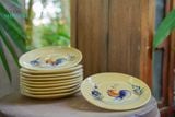  Dĩa dẹt vẽ gà, không viền, hoa tím - Gốm Lái Thiêu Nam Bộ, R20 x C2 cm-SP002121 