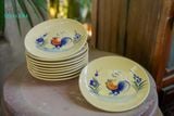  Dĩa dẹt vẽ gà, không viền, hoa tím - Gốm Lái Thiêu Nam Bộ, R20 x C2 cm-SP002121 