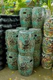  Đôn khắc họa tiết Phụng Vũ xanh đồng, gốm mỹ nghệ Nam bộ, C50 x R30cm- SP000731 