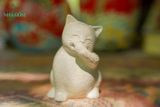  Bộ tượng Mèo Tam Không vui vẻ, cam - xanh lá - trắng, xưởng Thủ Biên, C11cm x R7cm 