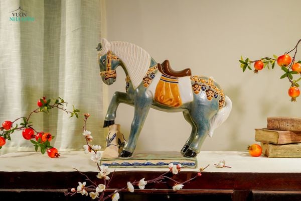  Ngựa gốm mỹ nghệ Nam bộ chạm khắc thủ công, men xanh đồng, H50 cm- 0101ng5031 