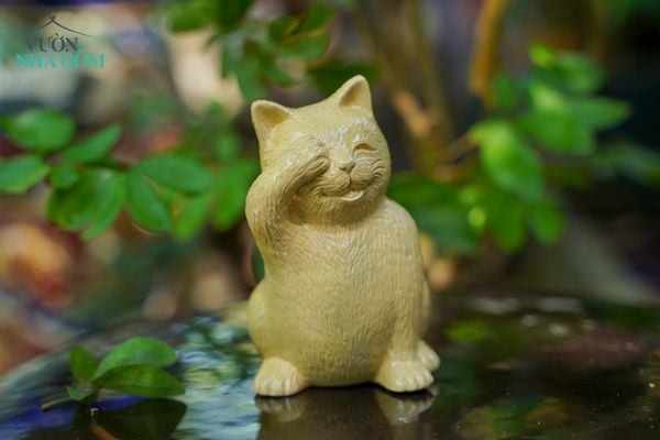  Bộ tượng Mèo Tam Không vui vẻ, 3 màu đỏ - cam - mocha, xưởng Thủ Biên, C11cm x R7cm 