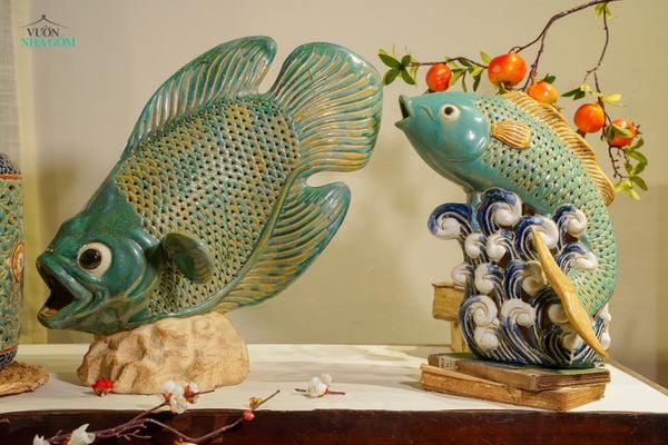  Cá Tai Tượng lọng xanh đồng, trang trí lọng đèn, gốm thủ công mỹ nghệ Nam Bộ, C48xD45 cm-01010ca084 