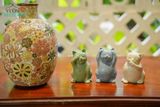  Bộ tượng Mèo Tam Không vui vẻ, màu xanh lá - xanh dương - trắng, xưởng Thủ Biên, C11cm x R7cm- SP002205 
