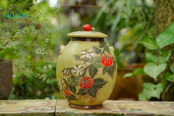  Bình gốm thủ công vuốt tay dáng sồi, C25 x R18cm, bình gốm cắm hoa, đựng đồ, có nắp-1004h3a1350 