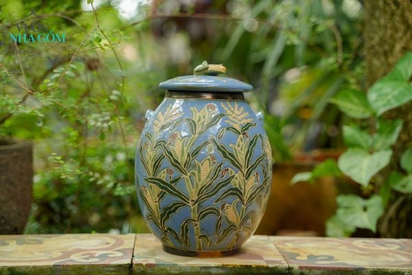  Bình gốm thủ công vuốt tay dáng sồi, C25 x R18cm, bình gốm cắm hoa, đựng đồ, có nắp-1004h3a1350 