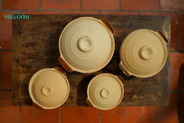  Nồi cơm đất nung có nắp, tráng men lòng có tai, gốm Lái Thiêu Nam bộ, 3 size- SP002069 