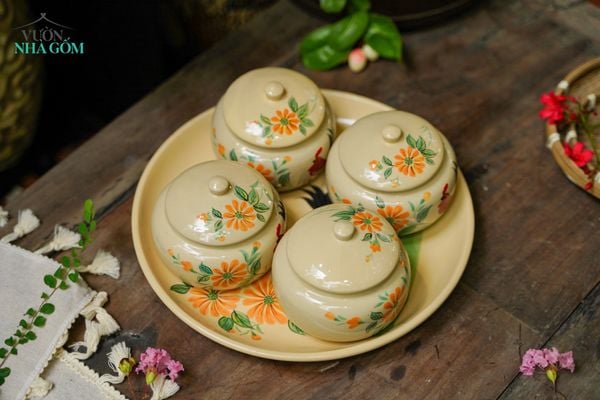  Hũ gốm, hũ mứt vẽ gà thủ công truyền thống, gốm Thủ Biên Nam Bộ, gốm Lái Thiêu, C9xR8cm- SP000454 