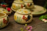  Hũ gốm, hũ mứt vẽ gà thủ công truyền thống, gốm Thủ Biên Nam Bộ, gốm Lái Thiêu, C9xR8cm- SP000454 