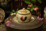  Hũ gốm, hũ mứt vẽ gà thủ công truyền thống, gốm Thủ Biên Nam Bộ, gốm Lái Thiêu, C9xR8cm- SP000454 