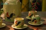 Bộ bình trà vẽ gà trống, họa tiết dân gian vẽ thủ công, gốm Thủ Biên thực hiện bởi Cô Yến-SP002325 