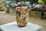 Bình khắc Bách Hoa thủ công, cắm hoa, trang trí Tết, gốm Thủ Biên, C25 x R15cm x M10 cm-SP002679 