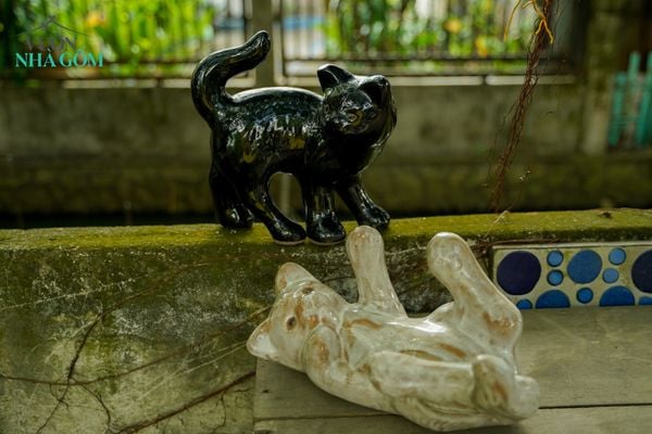  Mèo gốm sành điệu, gốm Nam Bộ, C20 x D28 cm- 401m2o011 