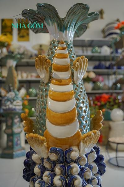  Tượng Cá hóa long, gốm sưu tầm, gốm thủ công mỹ nghệ Nam Bộ,  phiên bản nhỏ, H70 cm- 0106cr2031 