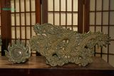  Phù điêu lưỡng long tranh châu, gốm Nam Bộ, sản xuất thủ công, cao cấp, làm quà tặng, xanh ngọc, D60 x R30cm- SP002331 
