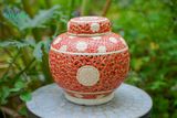  Bình bí lọng màu đỏ dáng tròn, lọng đèn trang trí, gốm Nam Bộ, C20cm- SP002192 