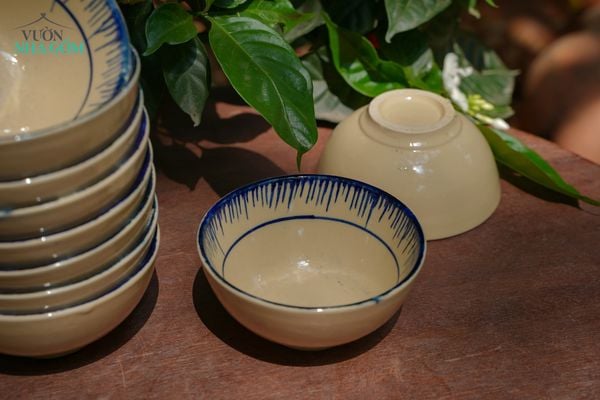  Chén cơm phết xanh trong lòng, chén bát Lái Thiêu, R12xC6- SP002830 