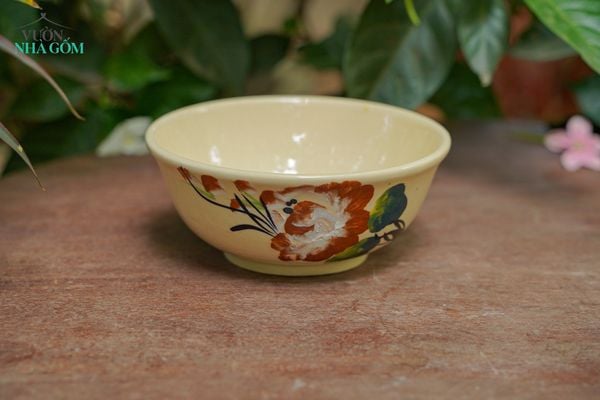  Tô cơm bông nâu lớn, vẽ tay thủ công, R18xC8 - SP002954 