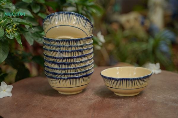  Tô cơm nhỏ phết xanh, chén bát Lái Thiêu, R14xC6- SP002837 