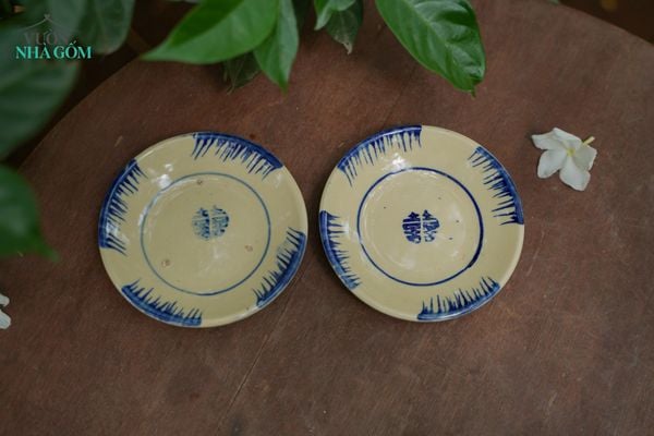  Dĩa nhỏ phết xanh, chén bát Lái Thiêu, R15xC3-SP002846 