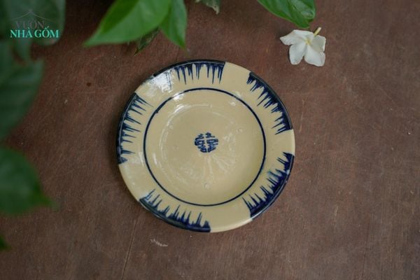  Dĩa chấm gia vị phết xanh, chén bát Lái Thiêu, R13xC2-SP002847 