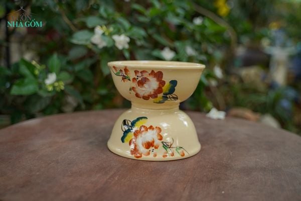  Tô cơm bông nâu nhỏ, vẽ tay thủ công, R14xC6- SP002835 