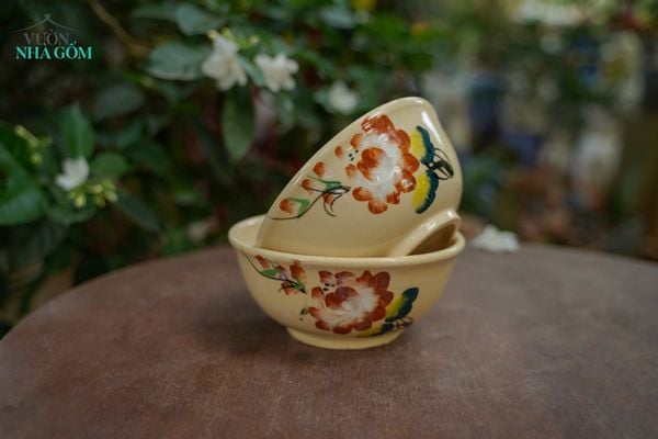  Tô cơm bông nâu nhỏ, vẽ tay thủ công, R14xC6- SP002835 