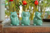  Bộ tượng Mèo Tam Không vui vẻ, men Xanh Ngọc, Gốm Thủ Biên sản phẩm quà tặng Tết, trang trí không gian sống, C11cm x R7cm-SP002204 