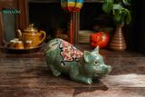  Heo mỹ nghệ xanh đồng lưng dây lá, D27 cm- 0101l5n022 