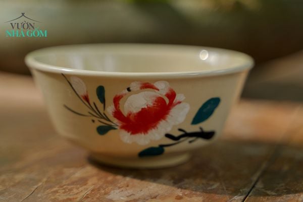  Chén cơm vẽ tay họa tiết bông đỏ, C6xR12 cm- SP000739 