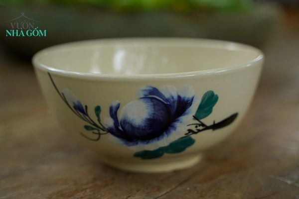  Tô cơm vẽ tay họa tiết bông xanh size lớn, C8xR17 cm- SP000952 