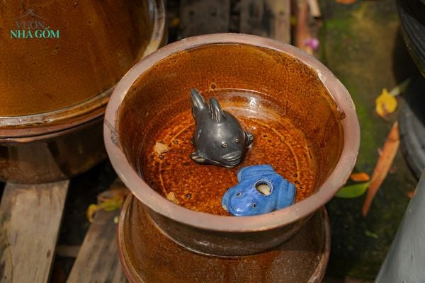  Vịm gốm Lái Thiêu, men da lươn, rửa mặt, rửa tay, ngâm chân, chứa nước, size nhỏ, C10 x R26cm-0717v4m062 