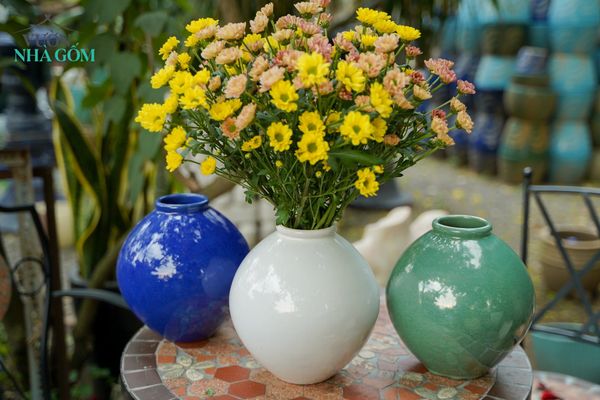  Bình trám bầu xanh ngọc, bình cắm hoa gốm Nam Bộ, R8 x C20cm 